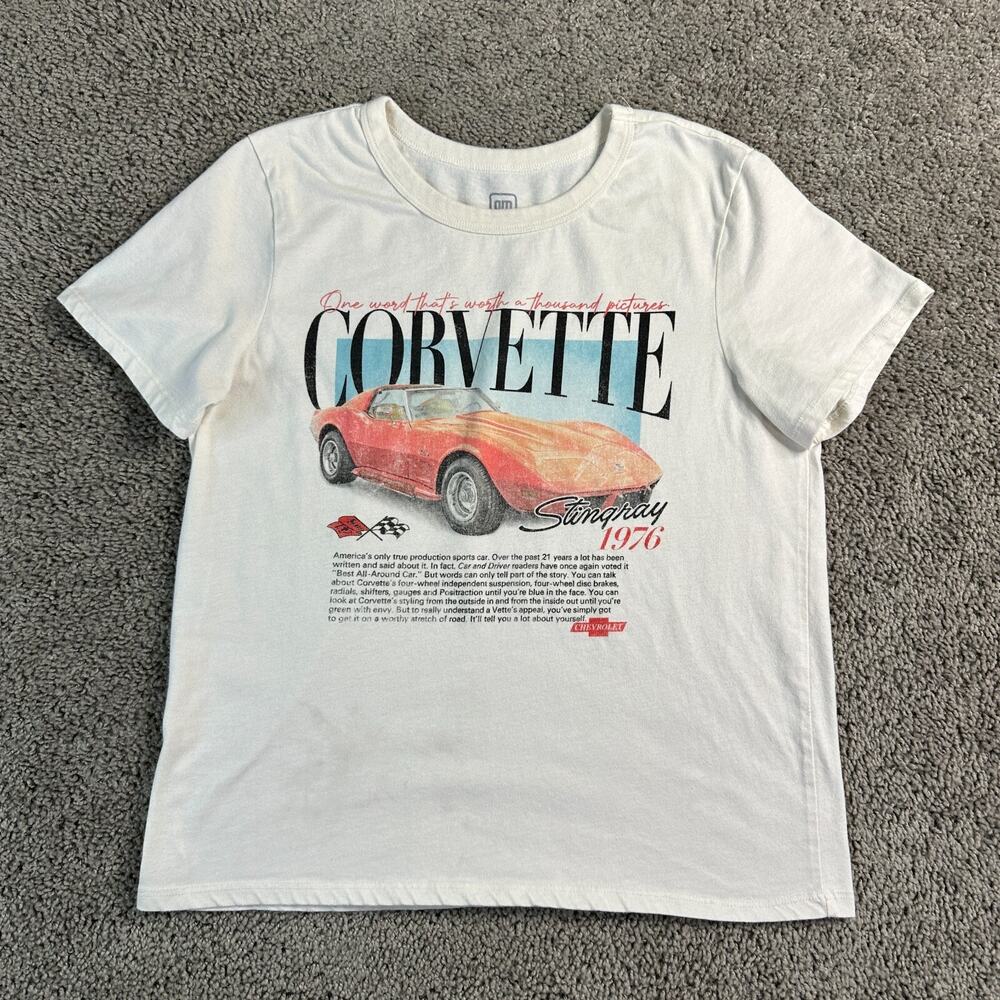 Corvette Stingray Shirt Womens Meidum White Beige 1976 GM Magazine Ad Retro
